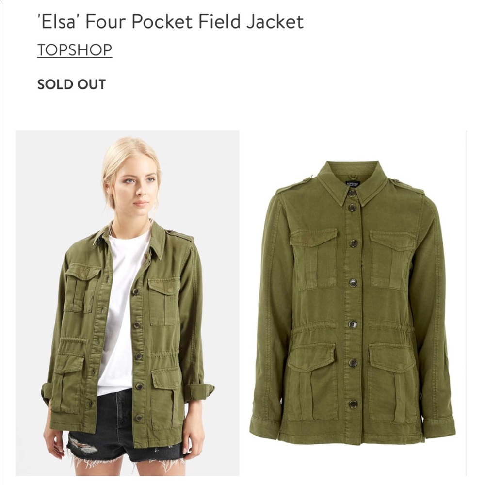 Topshop ‘Elsa’ Field Jacket, Army Green | Sz 6